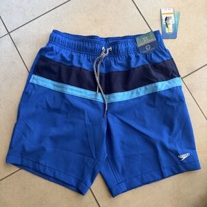 NWT Speedo Blue Swim Trunks Small 7.5 Inseam Quick Dry